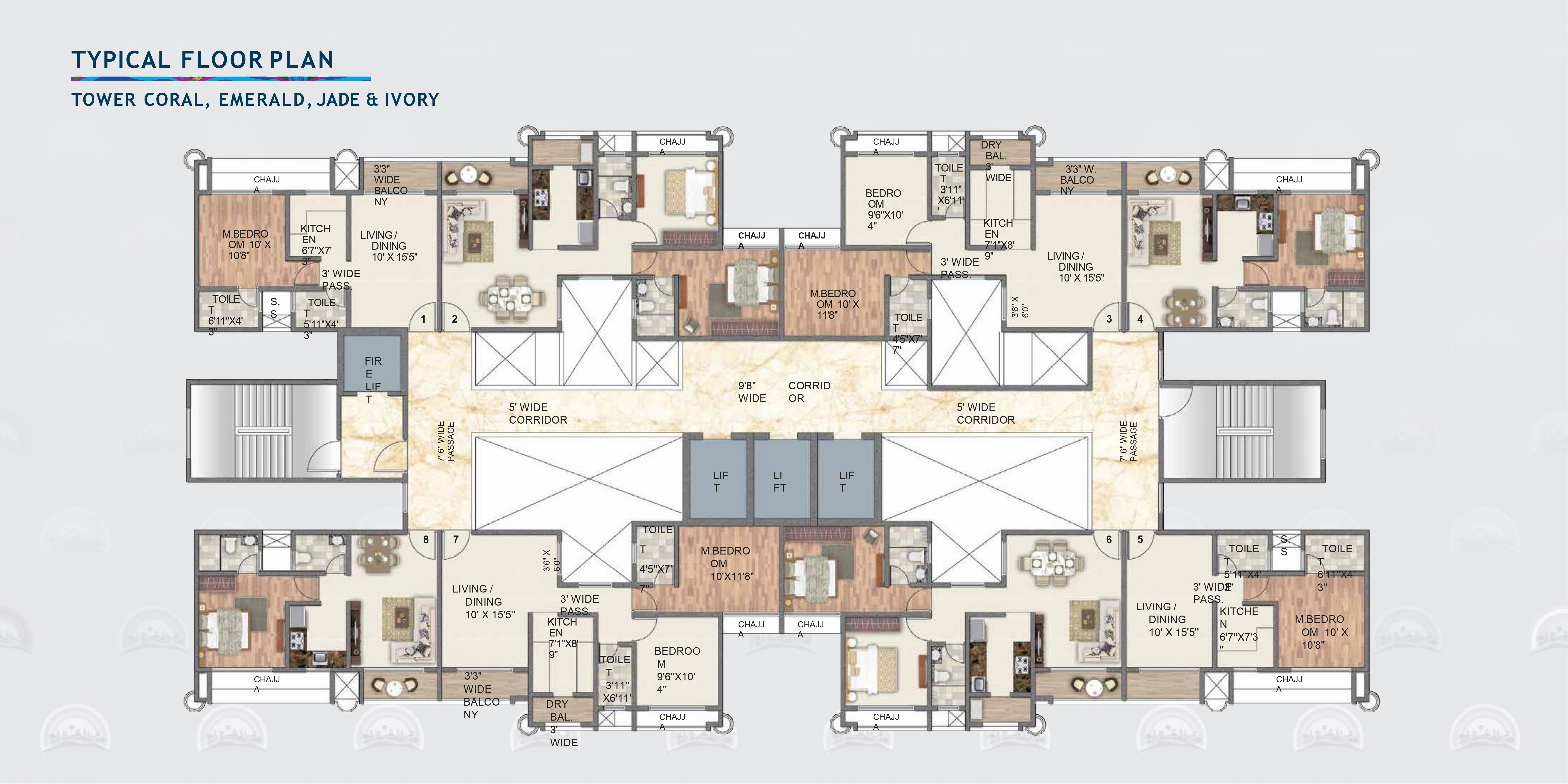 Tower Coral, Emerald, Jade & Ivory